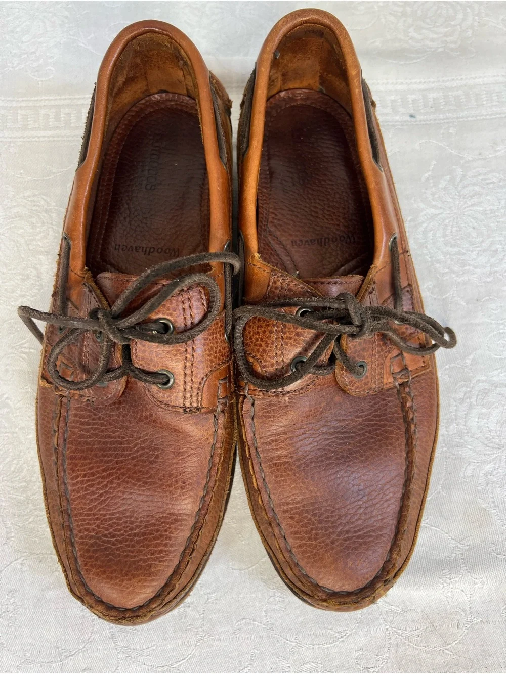Allen Edmonds Woodhaven Men’s Loafers Brown Leather Slip On Boat Shoes Lace Up 8